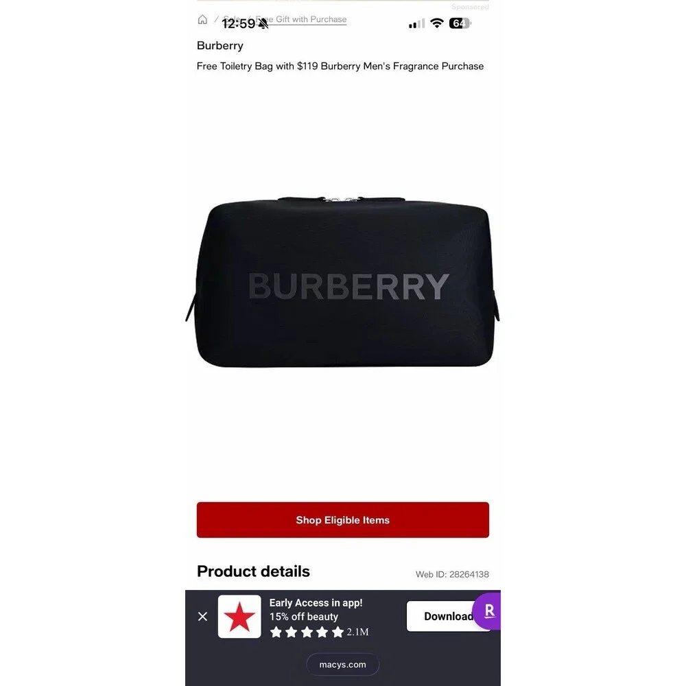 New! Burberry Logo Clutch Toiletry Bag Cosmetic Pouch Travel Case ~ Black